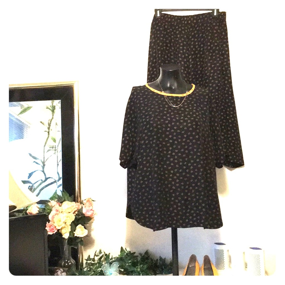 Sharon Anthony Black & Gold Swirly Skirt Set